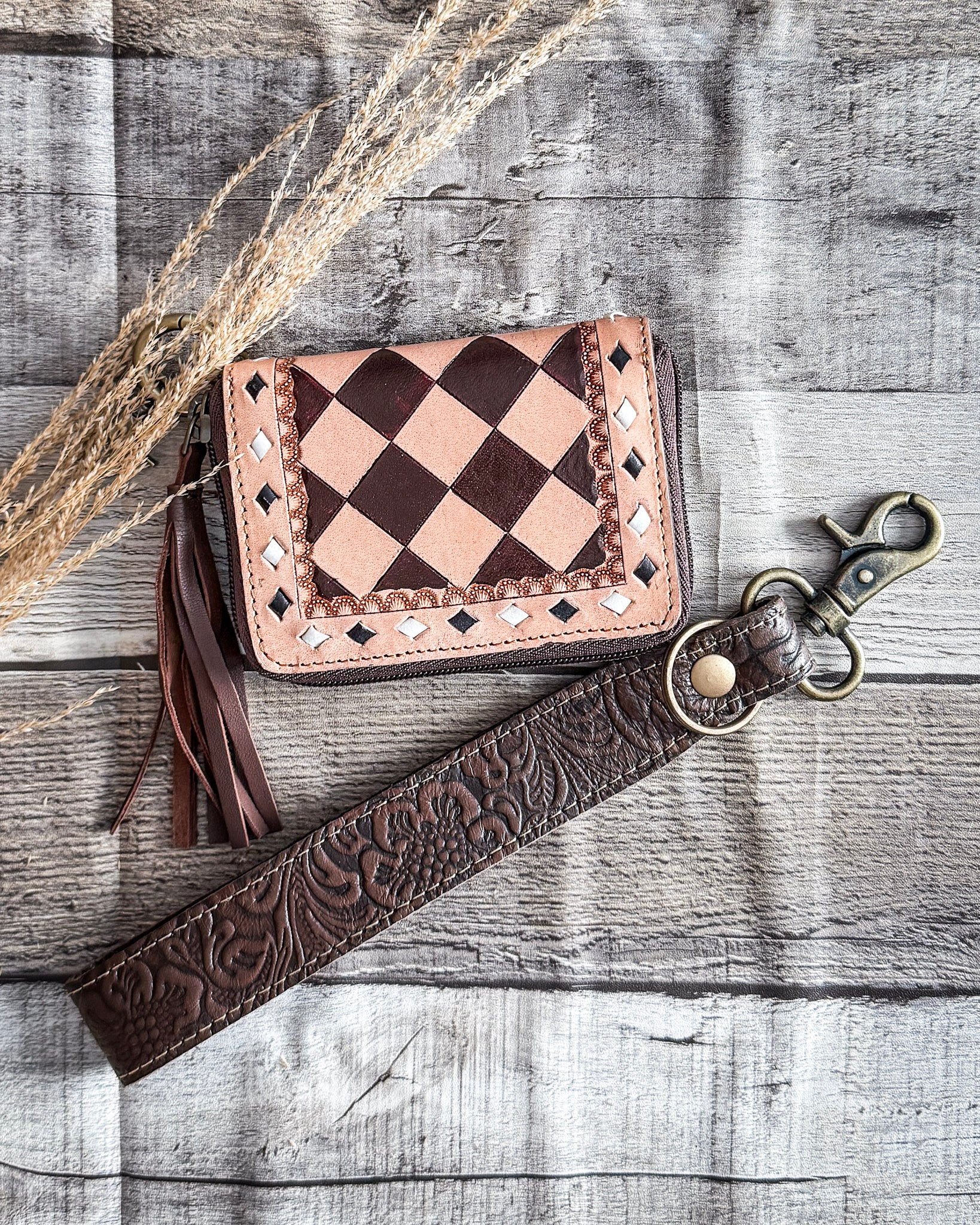 The Sidekick Checkered Leather Mini Wallet in Brown by Countryside Co. - Image 2