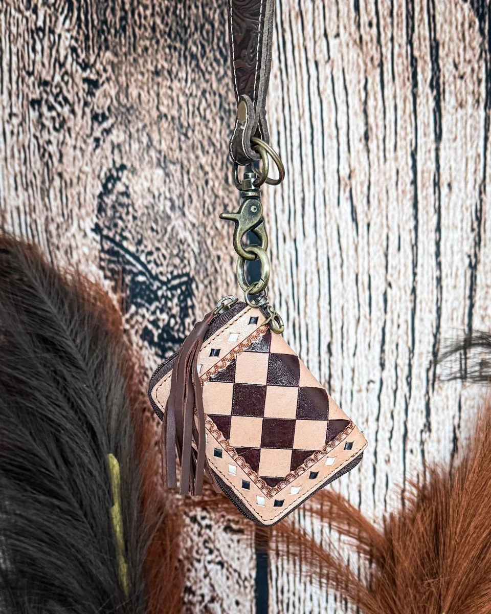 The Sidekick Checkered Leather Mini Wallet in Brown by Countryside Co. - Image 3