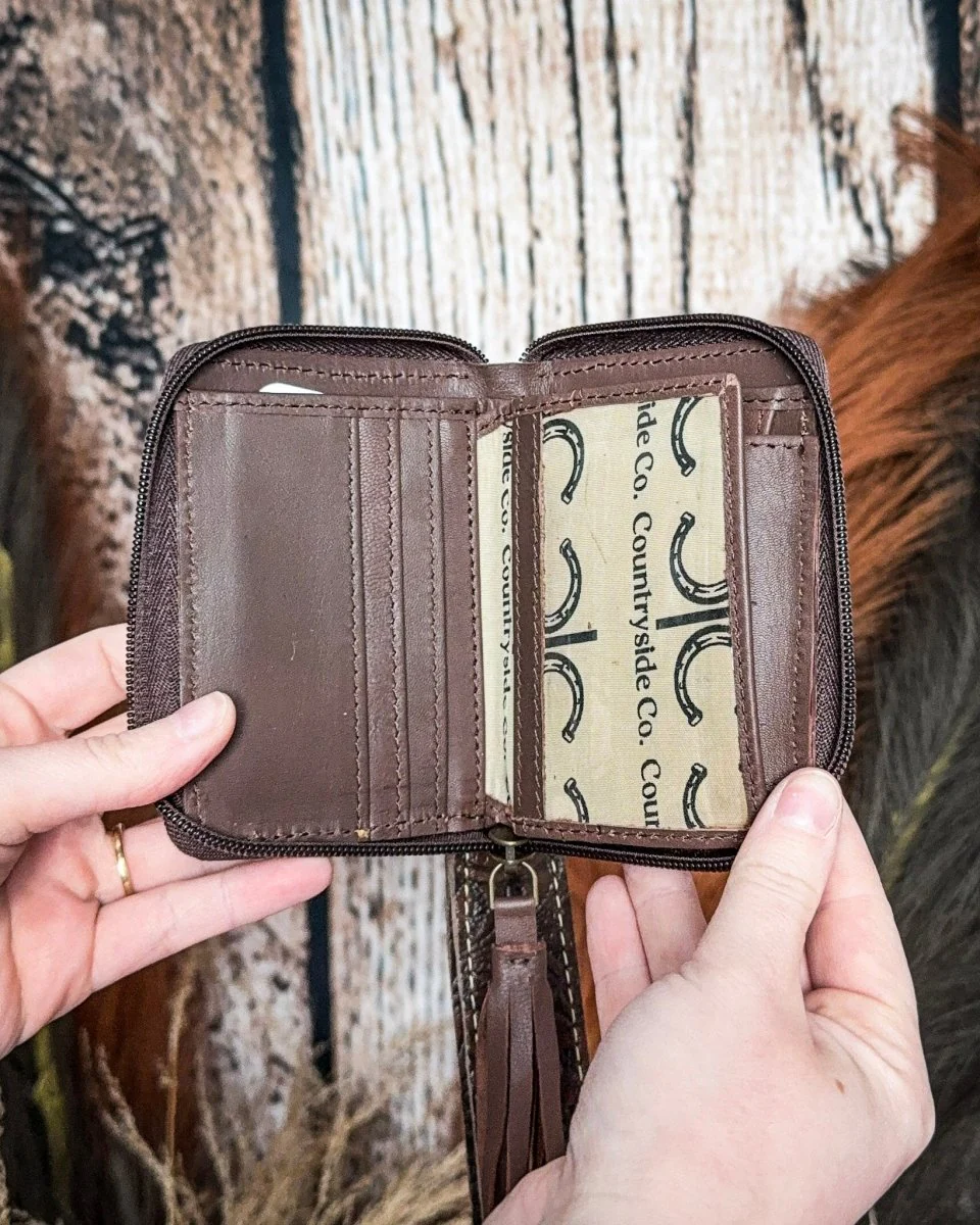 The Sidekick Checkered Leather Mini Wallet in Brown by Countryside Co. - Image 4