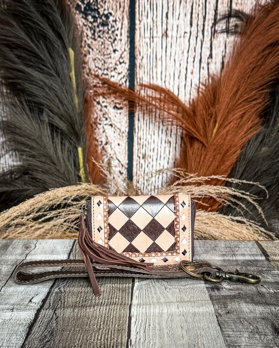 The Sidekick Checkered Leather Mini Wallet in Brown by Countryside Co. - Image 5
