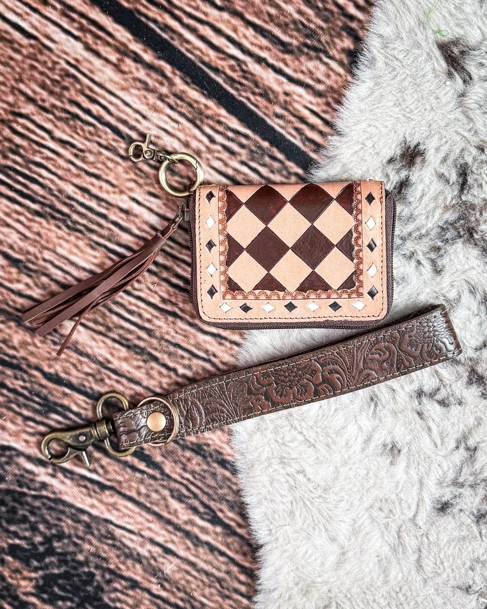 The Sidekick Checkered Leather Mini Wallet in Brown by Countryside Co. - Image 6