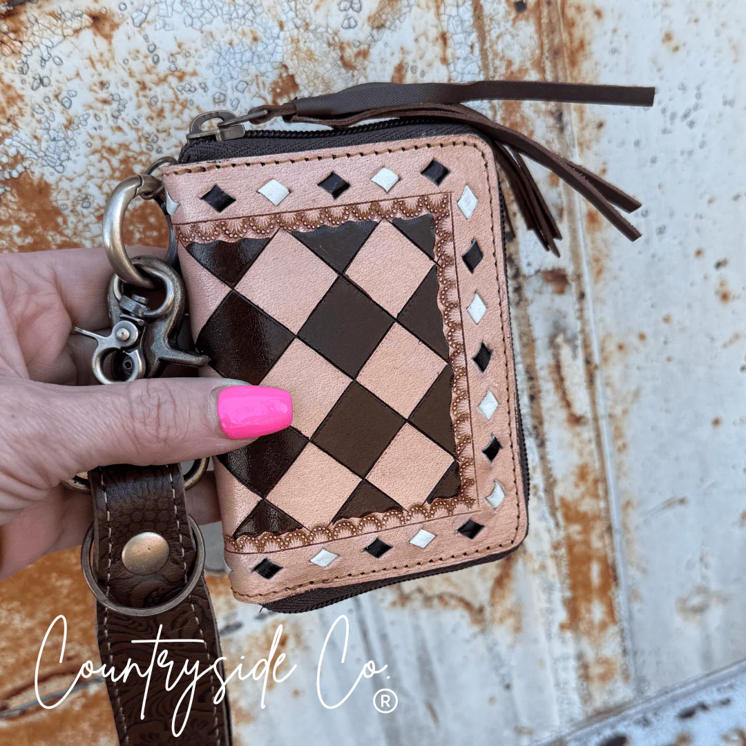 The Sidekick Checkered Leather Mini Wallet in Brown by Countryside Co. - Image 7