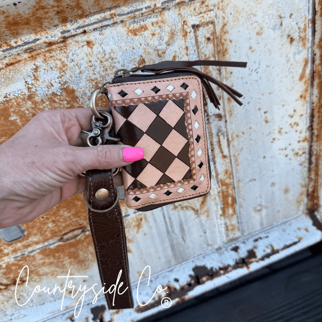 The Sidekick Checkered Leather Mini Wallet in Brown by Countryside Co. - Image 8