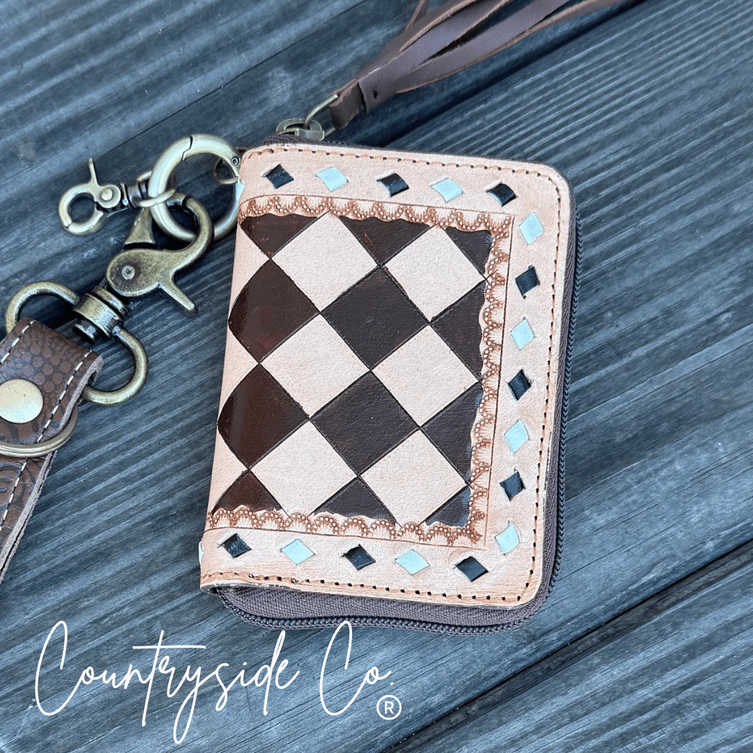 The Sidekick Checkered Leather Mini Wallet in Brown by Countryside Co. - Image 9