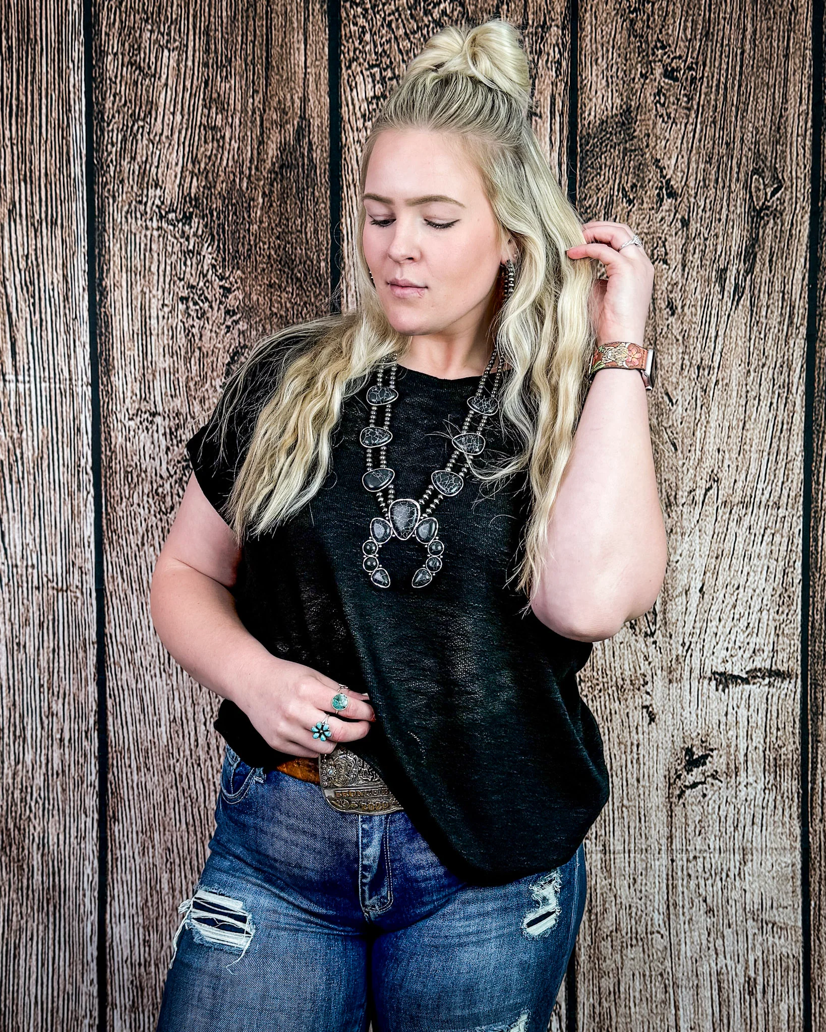 Sienna Drift Short Sleeved Hacci Tee in Black