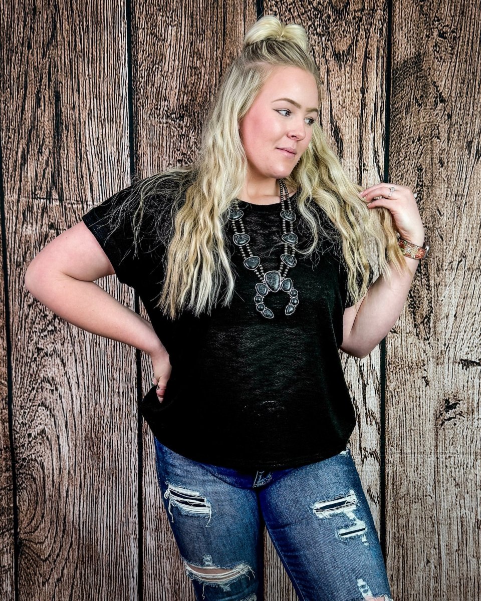 Sienna Drift Short Sleeved Hacci Tee in Black - Image 2