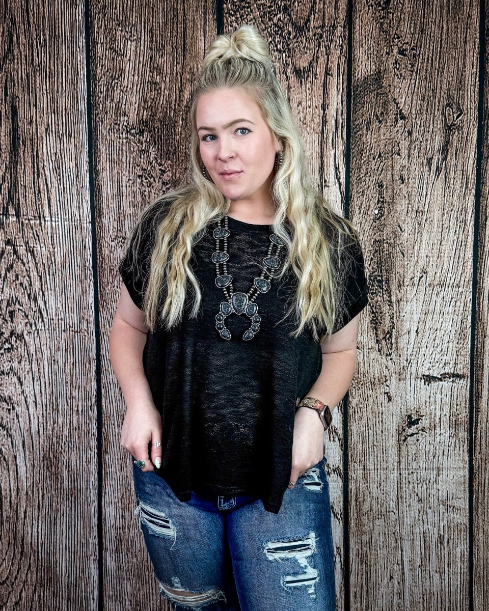 Sienna Drift Short Sleeved Hacci Tee in Black - Image 3