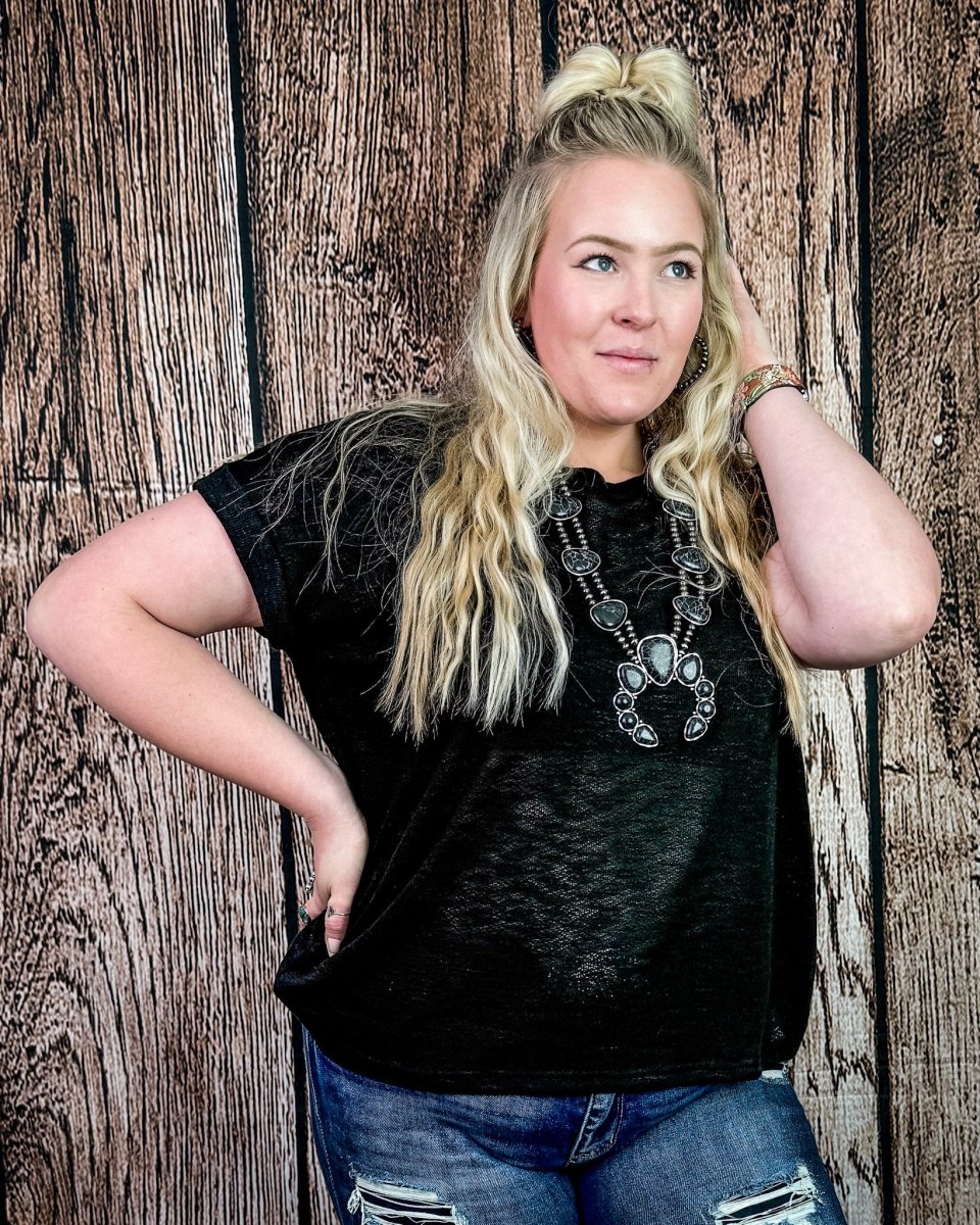 Sienna Drift Short Sleeved Hacci Tee in Black - Image 6