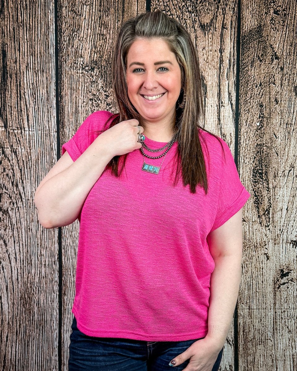 Sienna Drift Short Sleeved Hacci Tee in Fuchsia - Image 5