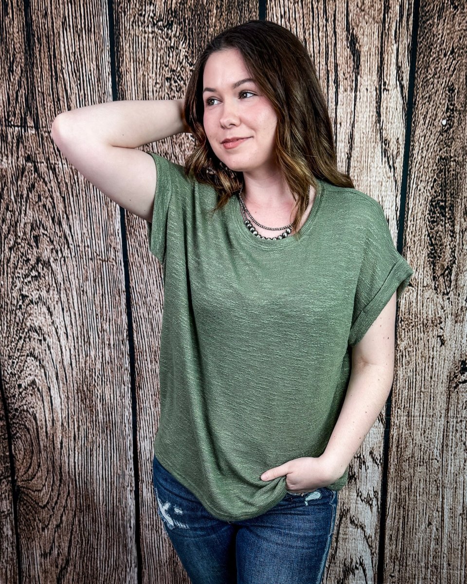 Sienna Drift Short Sleeved Hacci Tee in Light Olive - Image 3