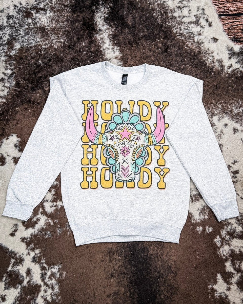 Sierra Bloom Rhinestone Howdy Sweatshirt in Gray - Image 6