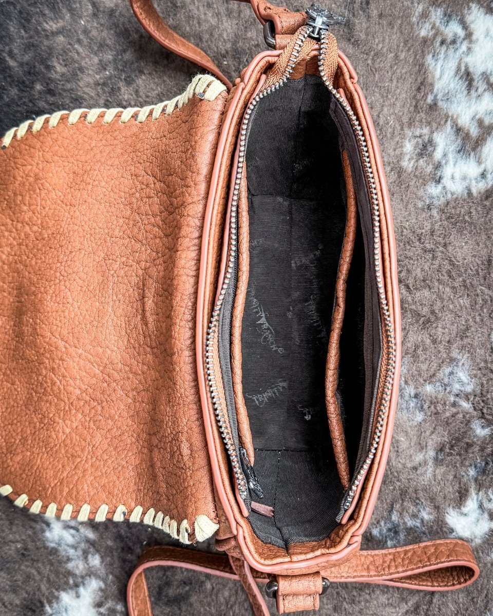 Sierra Mesa Hide Saddle Crossbody in Brown by Trinity Ranch - Image 6