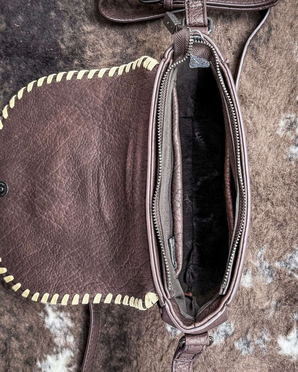 Sierra Mesa Hide Saddle Crossbody in Coffee by Trinity Ranch - Image 6