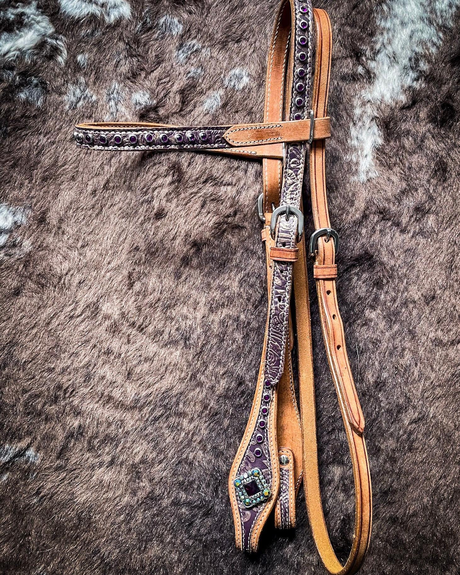 Silver Royal Sweet Pea Browband Headstall - Image 3