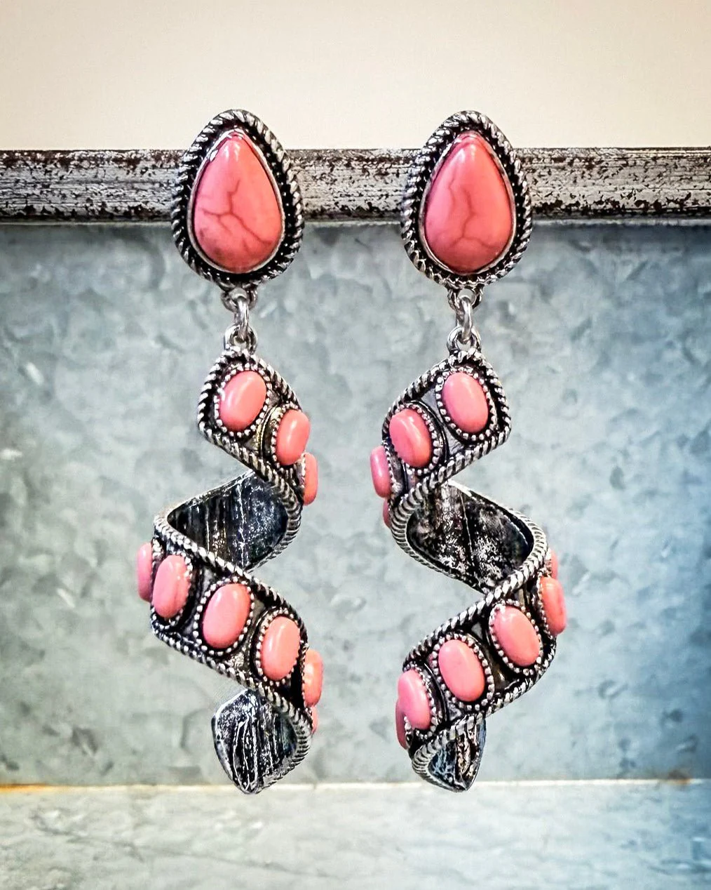 Sister Post Dangle Fashion Earrings - Pink - Image 4
