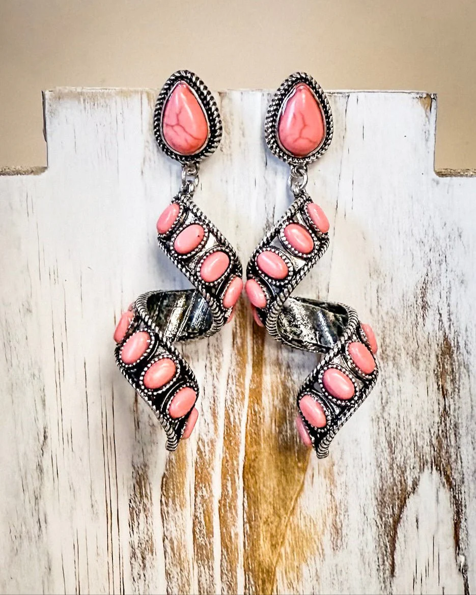 Sister Post Dangle Fashion Earrings - Pink - Image 5