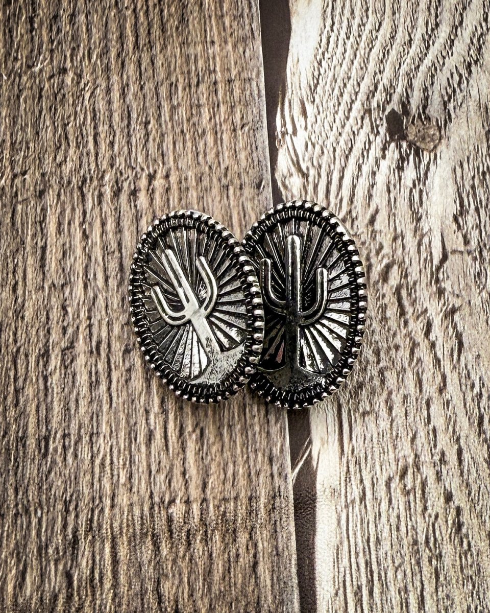 Solara Etched Cactus Stud Earrings - Image 3
