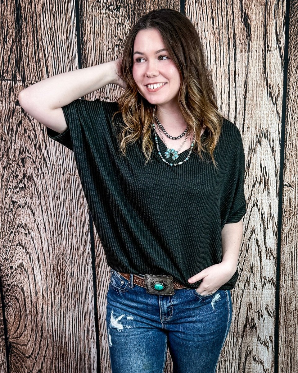 Sonora Flow Ribbed Batwing Top in Black - Image 6