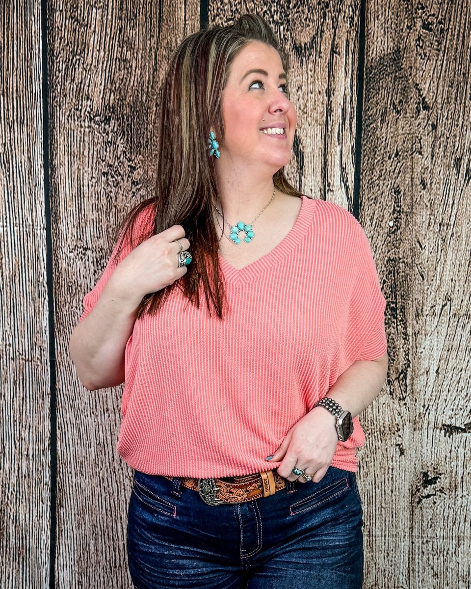 Sonora Flow Ribbed Batwing Top in Coral - Image 3