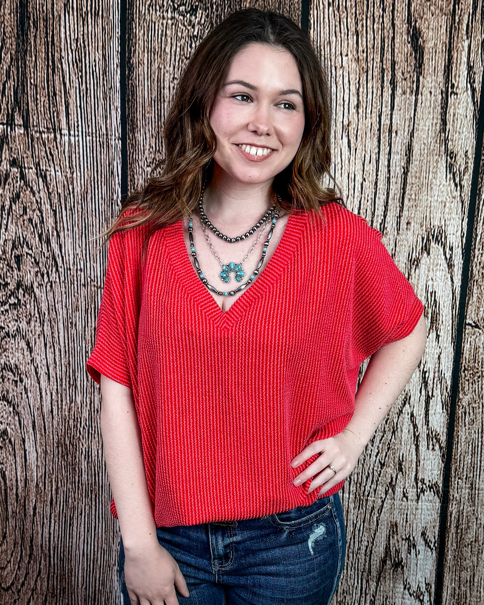 Sonora Flow Ribbed Batwing Top in Ruby - Image 2