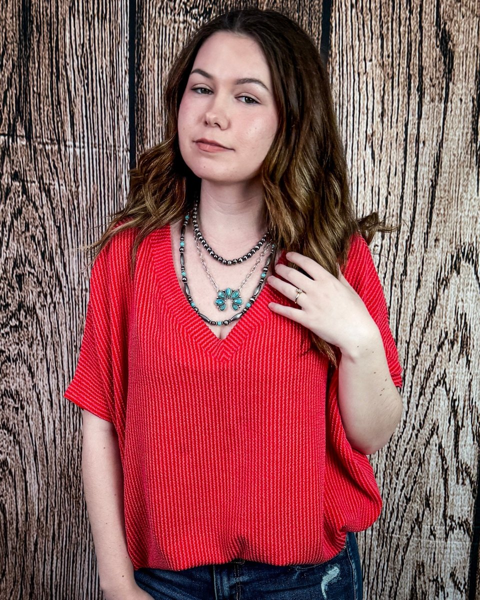 Sonora Flow Ribbed Batwing Top in Ruby - Image 3