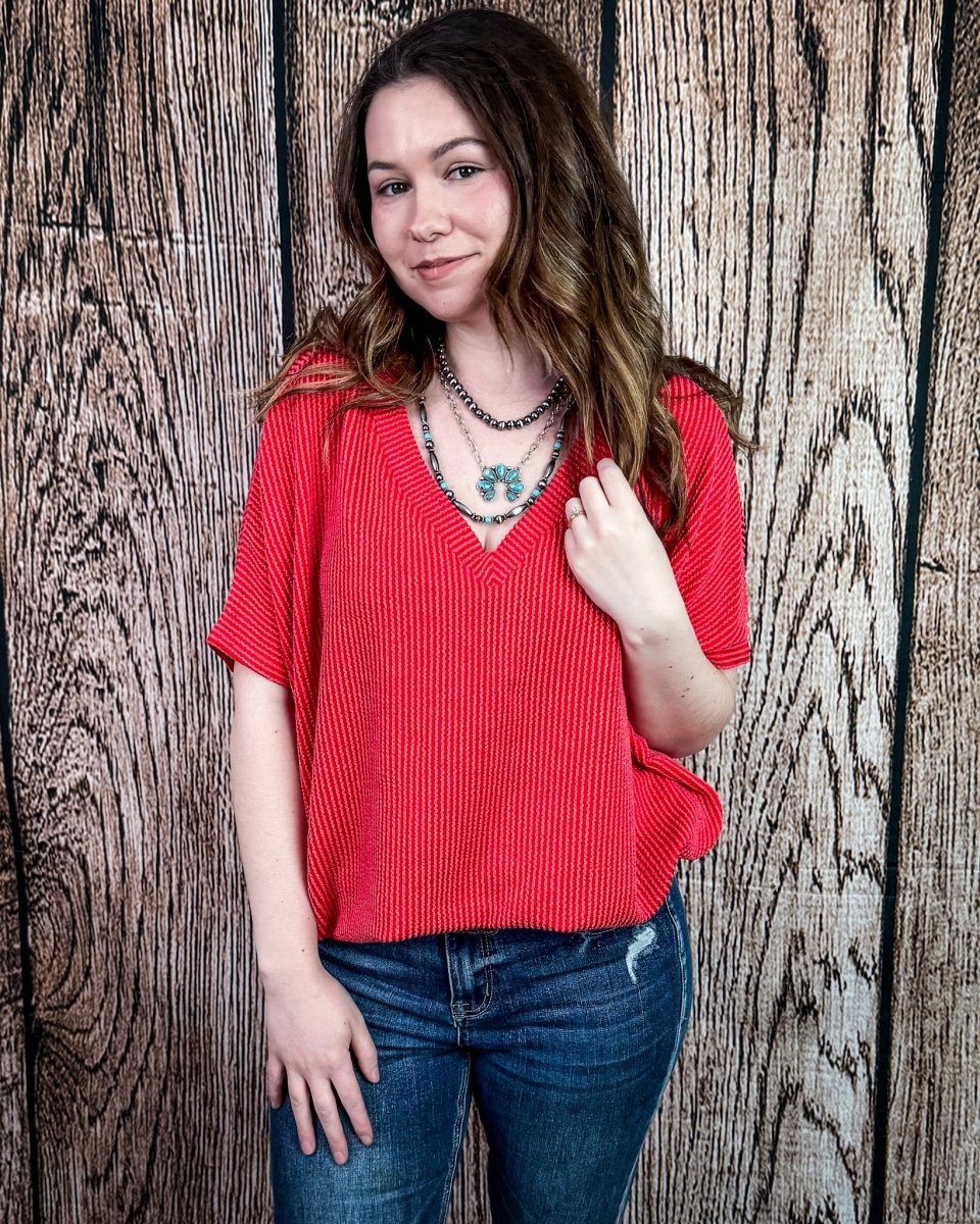 Sonora Flow Ribbed Batwing Top in Ruby - Image 4