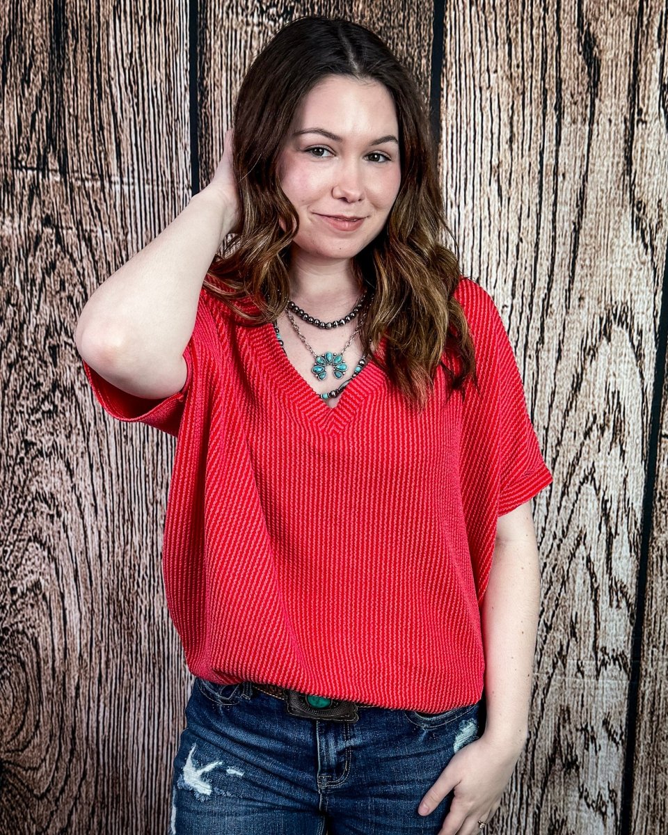 Sonora Flow Ribbed Batwing Top in Ruby - Image 5