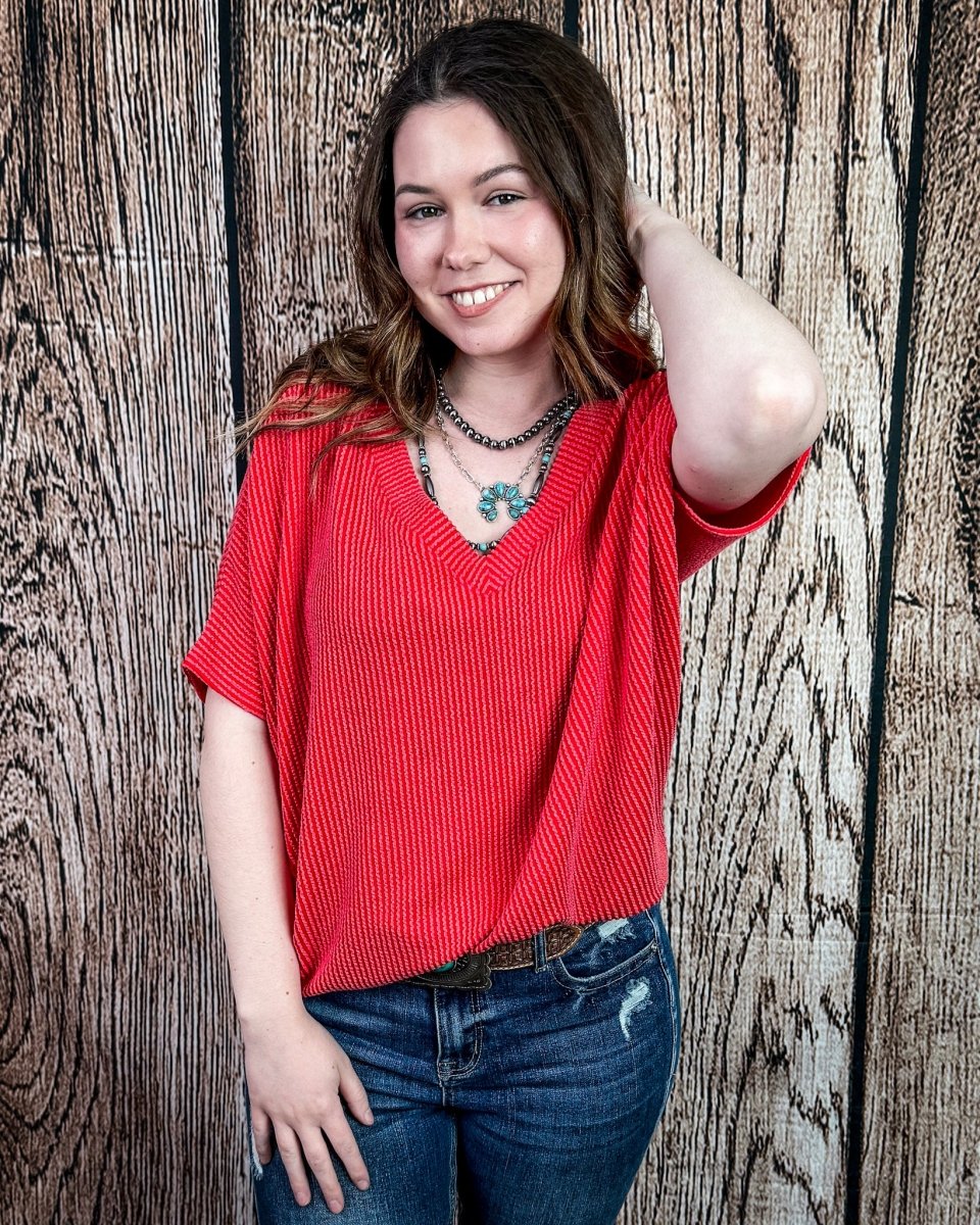 Sonora Flow Ribbed Batwing Top in Ruby - Image 7