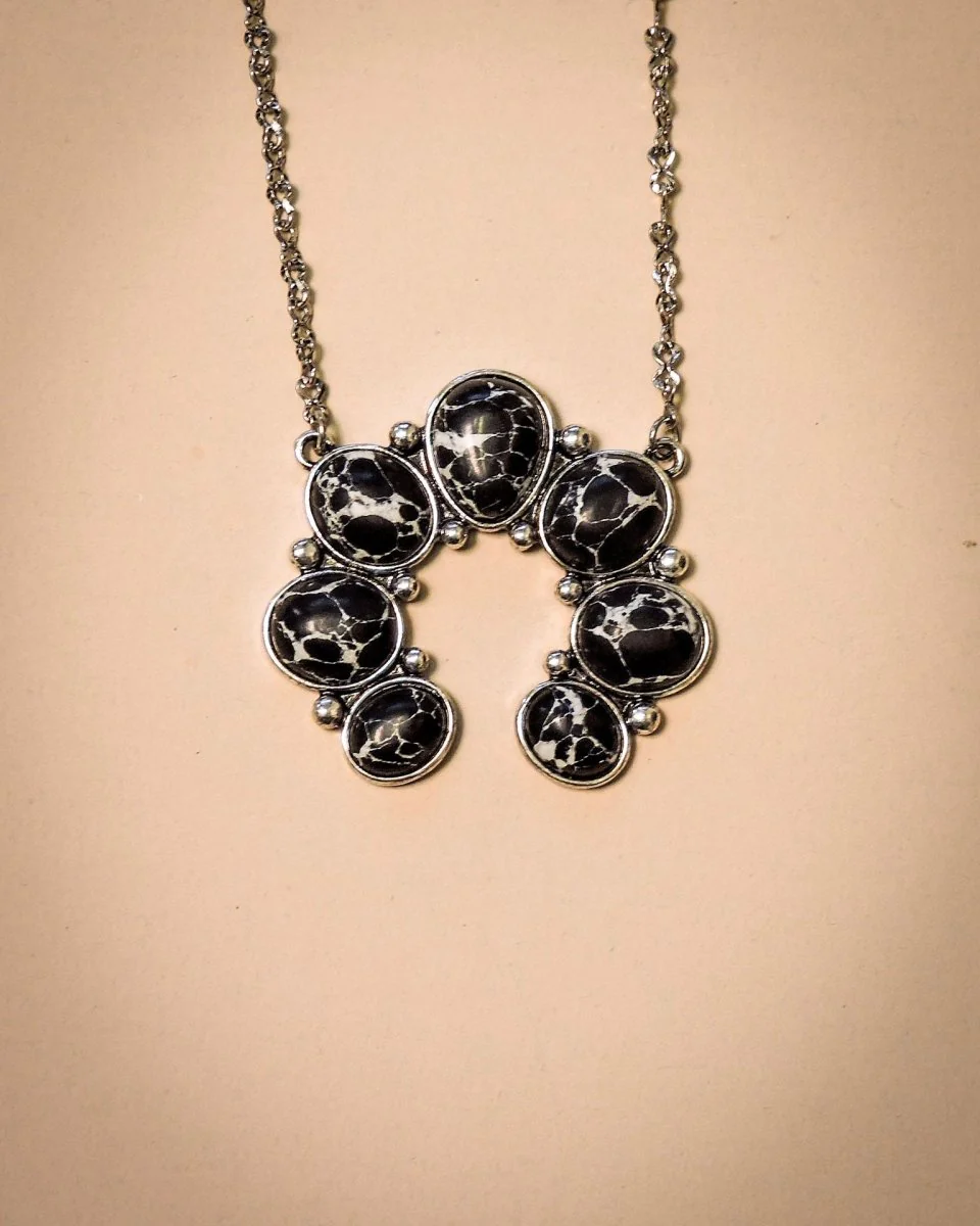 Squash Blossom Chain Necklace - Black - Image 5