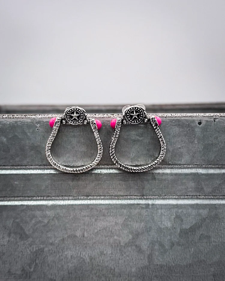 Star Stirrup Fashion Stud Earrings - Pink - Image 2