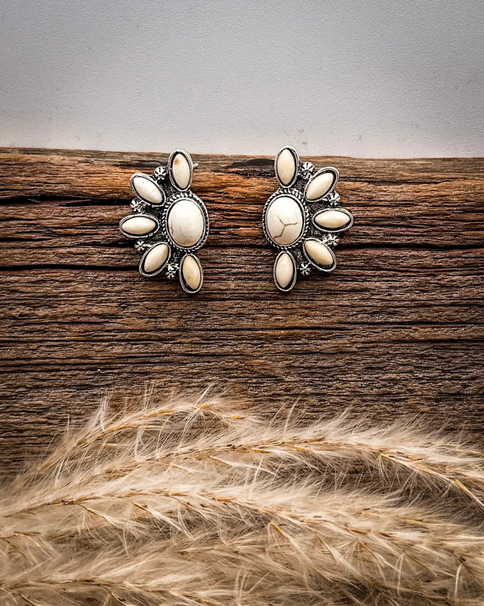 Sundial Stud Earrings in White