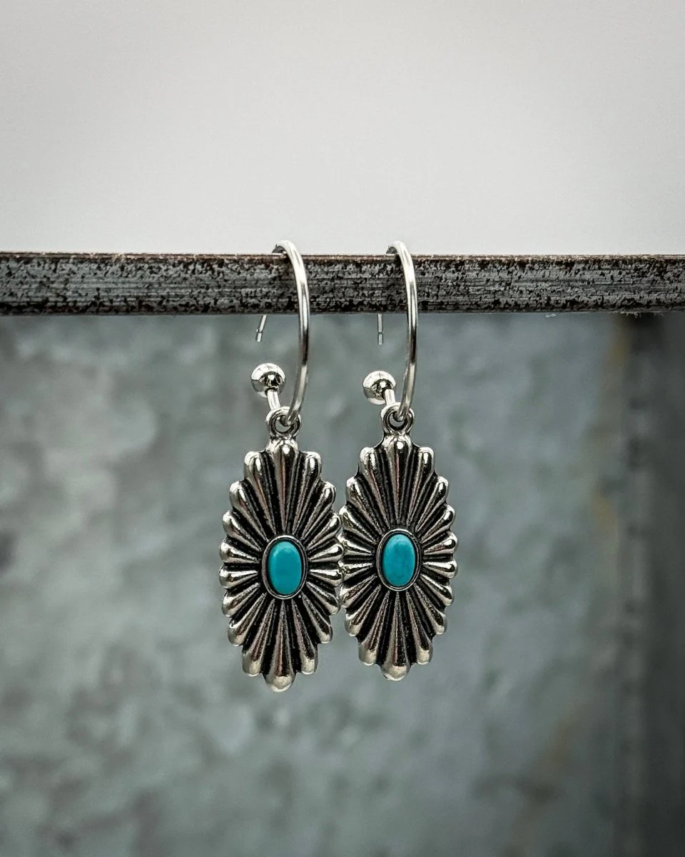 Sundown Ridge Turquoise Dangle Hoop Earrings - Image 2