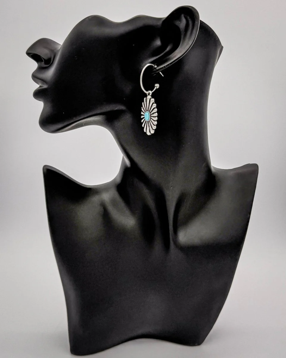 Sundown Ridge Turquoise Dangle Hoop Earrings - Image 5