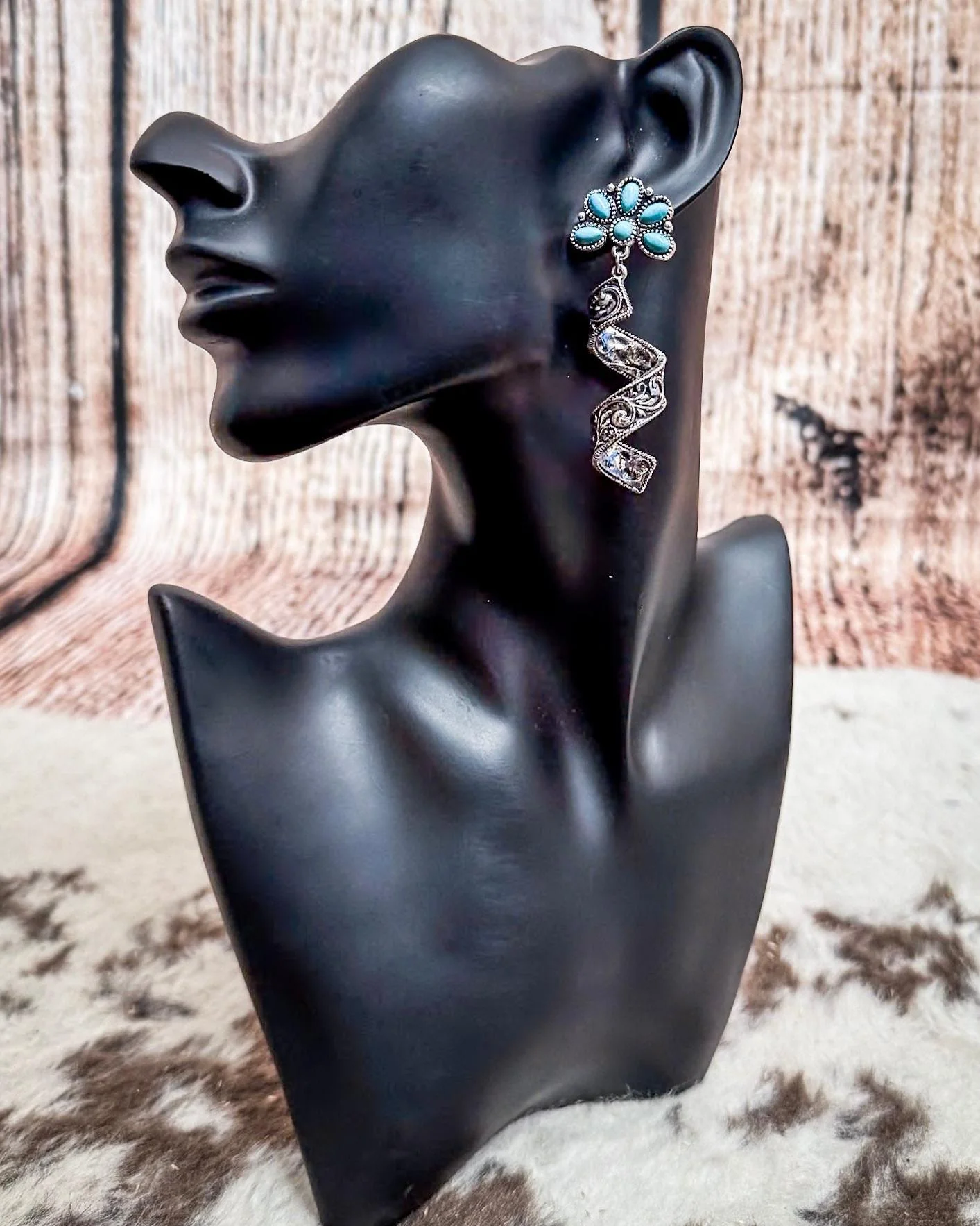 The Desert Bloom Spirals – Filigree & Aqua Flower Fashion Earrings - Image 4
