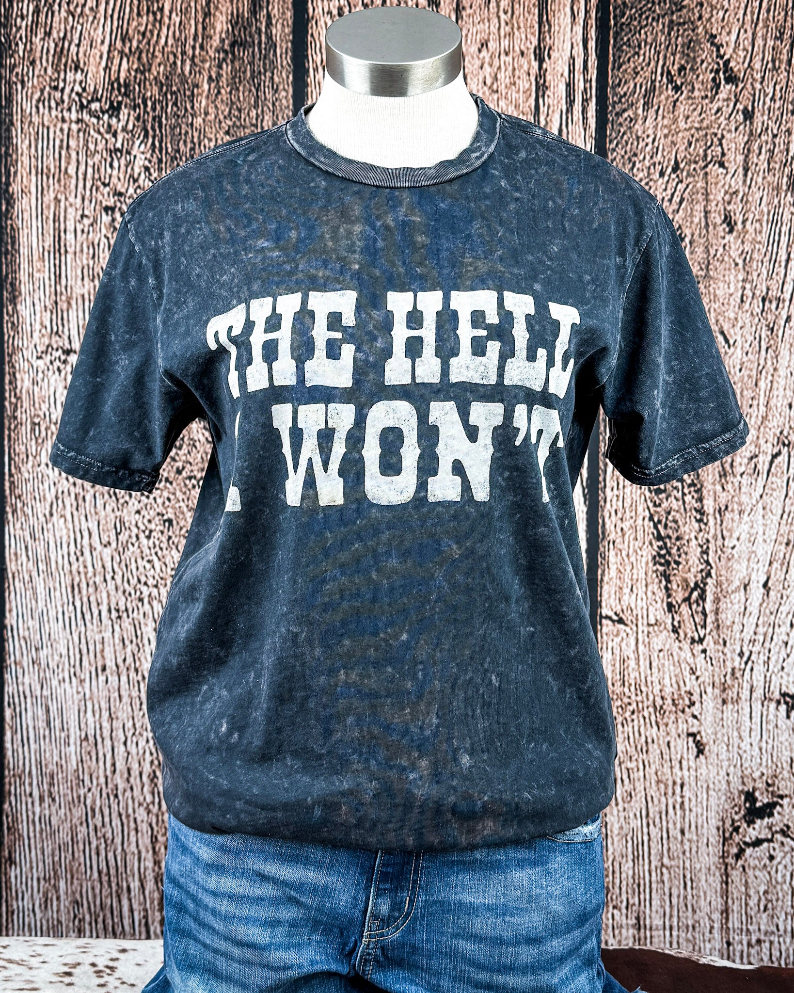 The Hell I Won't Boyfriend Tee in Vintage Black Mineral Wash - Image 5