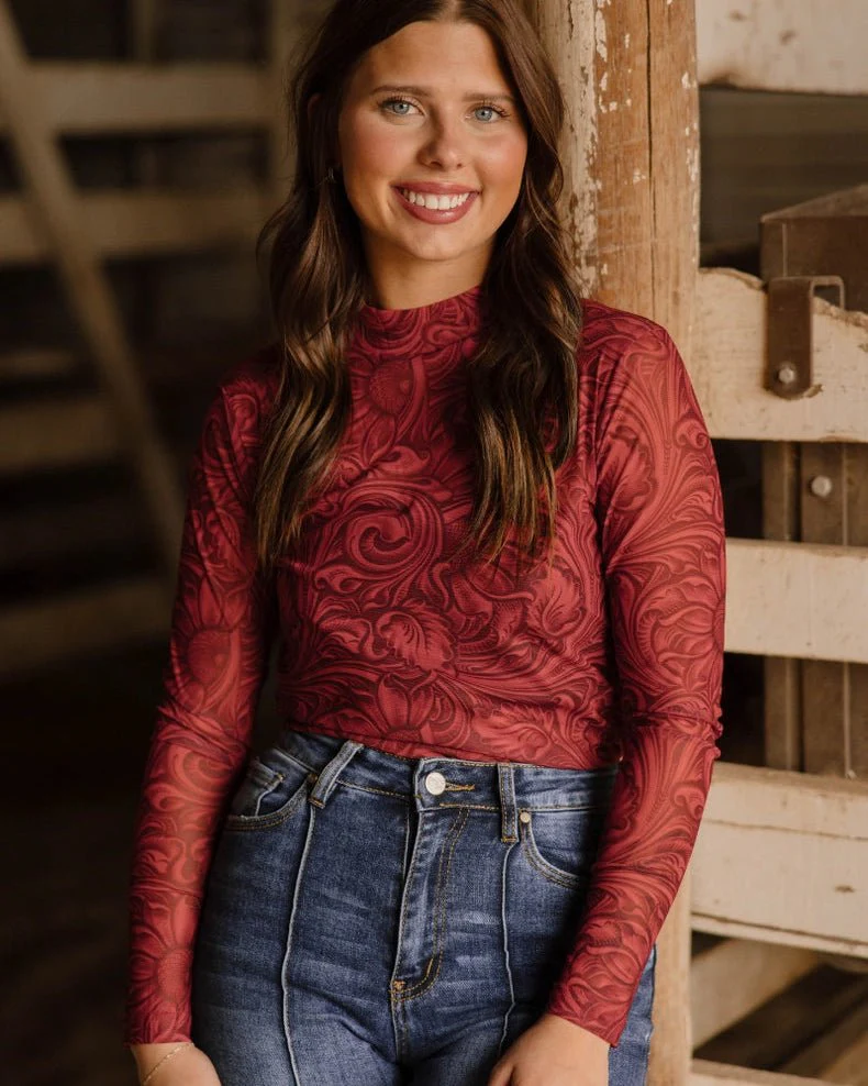 Tooled in Red Mesh Top by Sterling Kreek - Image 3