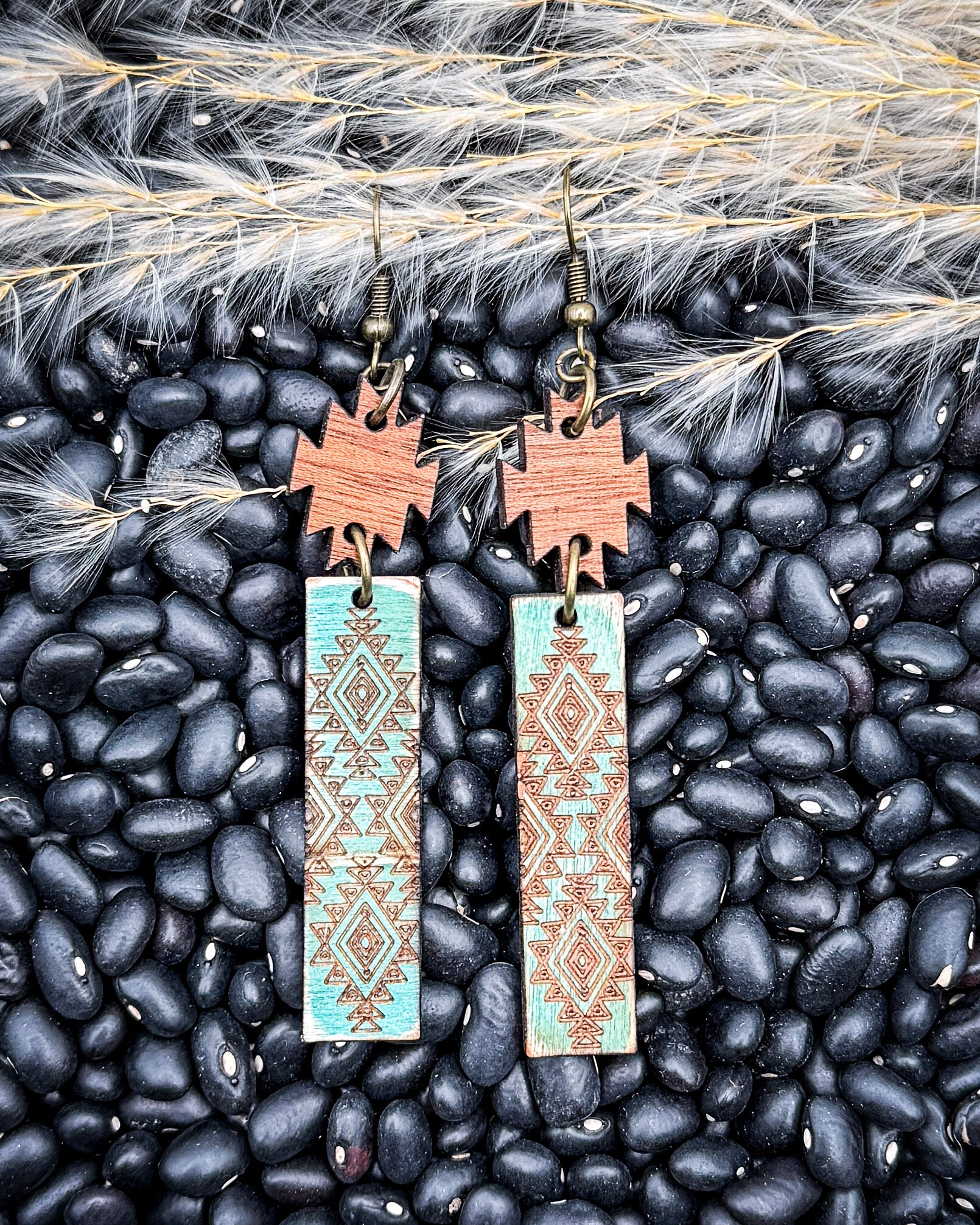 Turquoise Mesa Wood Bar Earrings in Aqua - Image 2