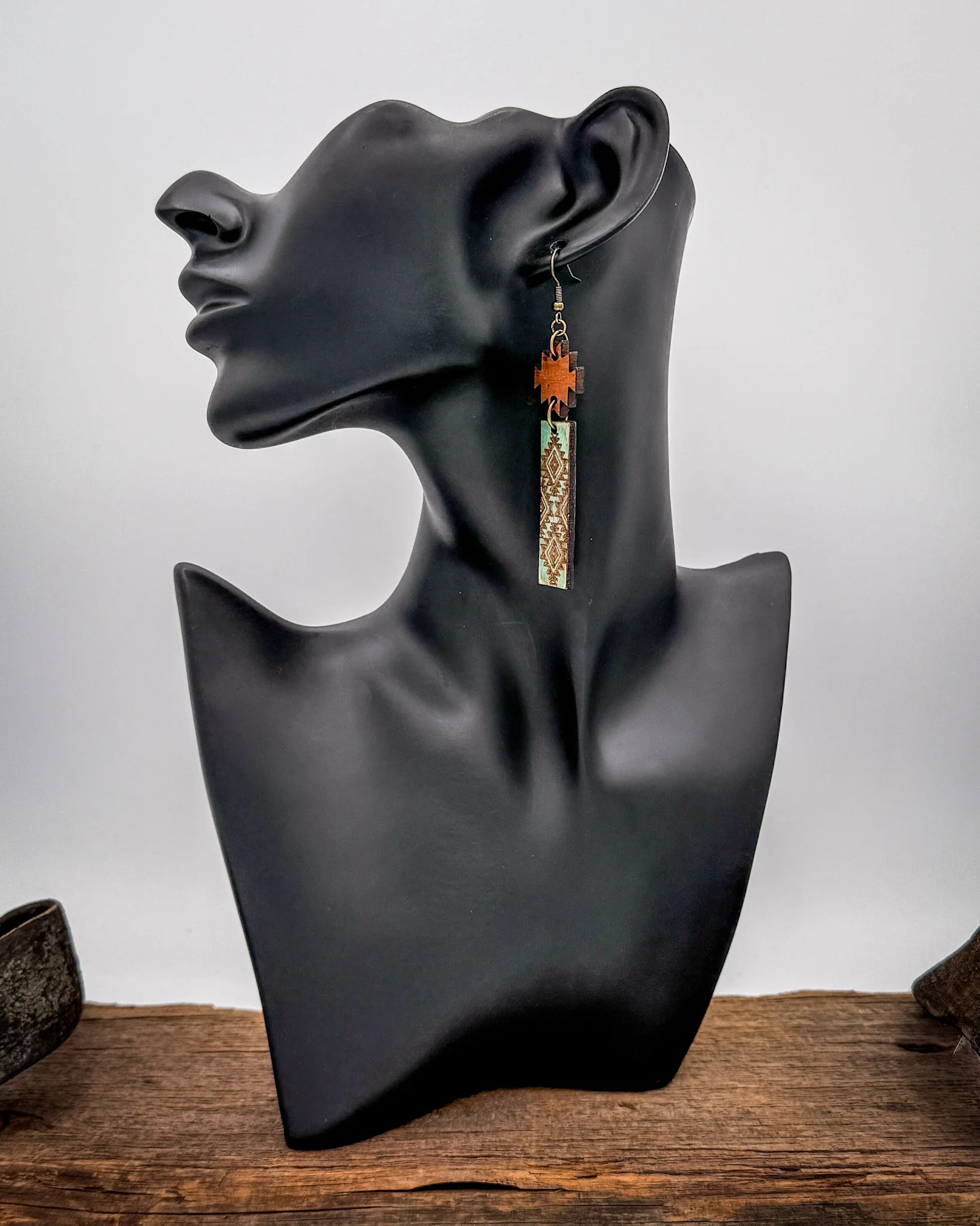 Turquoise Mesa Wood Bar Earrings in Aqua - Image 3