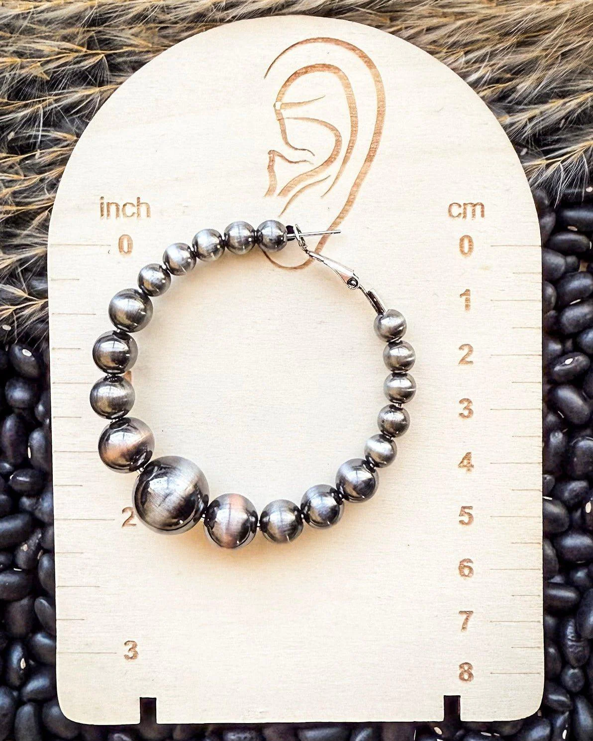 Vera Navajo Style Pearl Fashion Hoops - Silver - Image 3