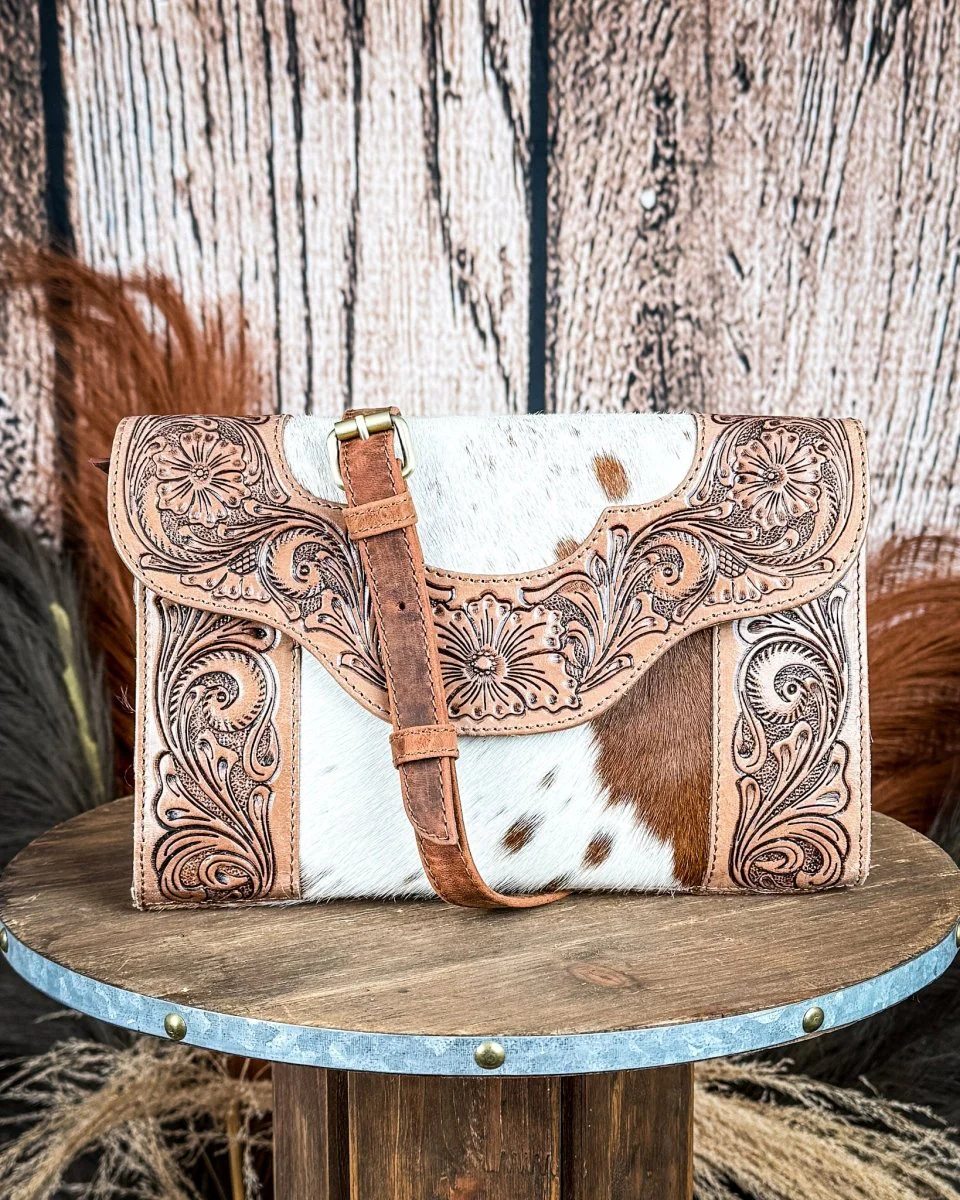 Vinebloom Carve Handtooled Bag in Sienna Frost by Myra Bag