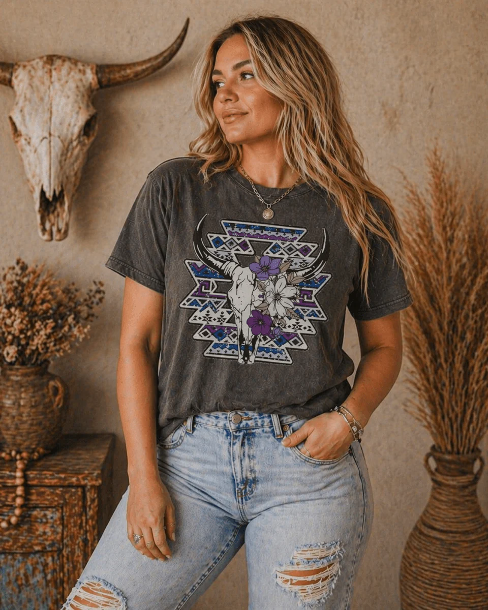 Violet Range Skull Graphic Tee in Pepper - Image 2