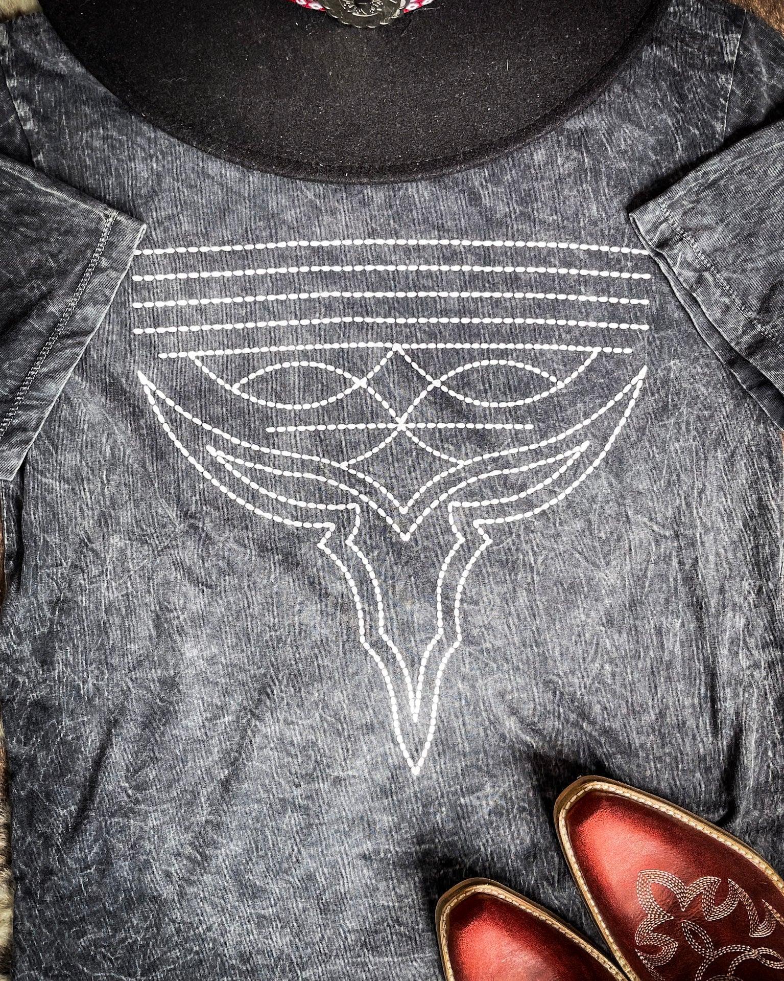 Western Boot Stitch Graphic Tee - Black - Image 3