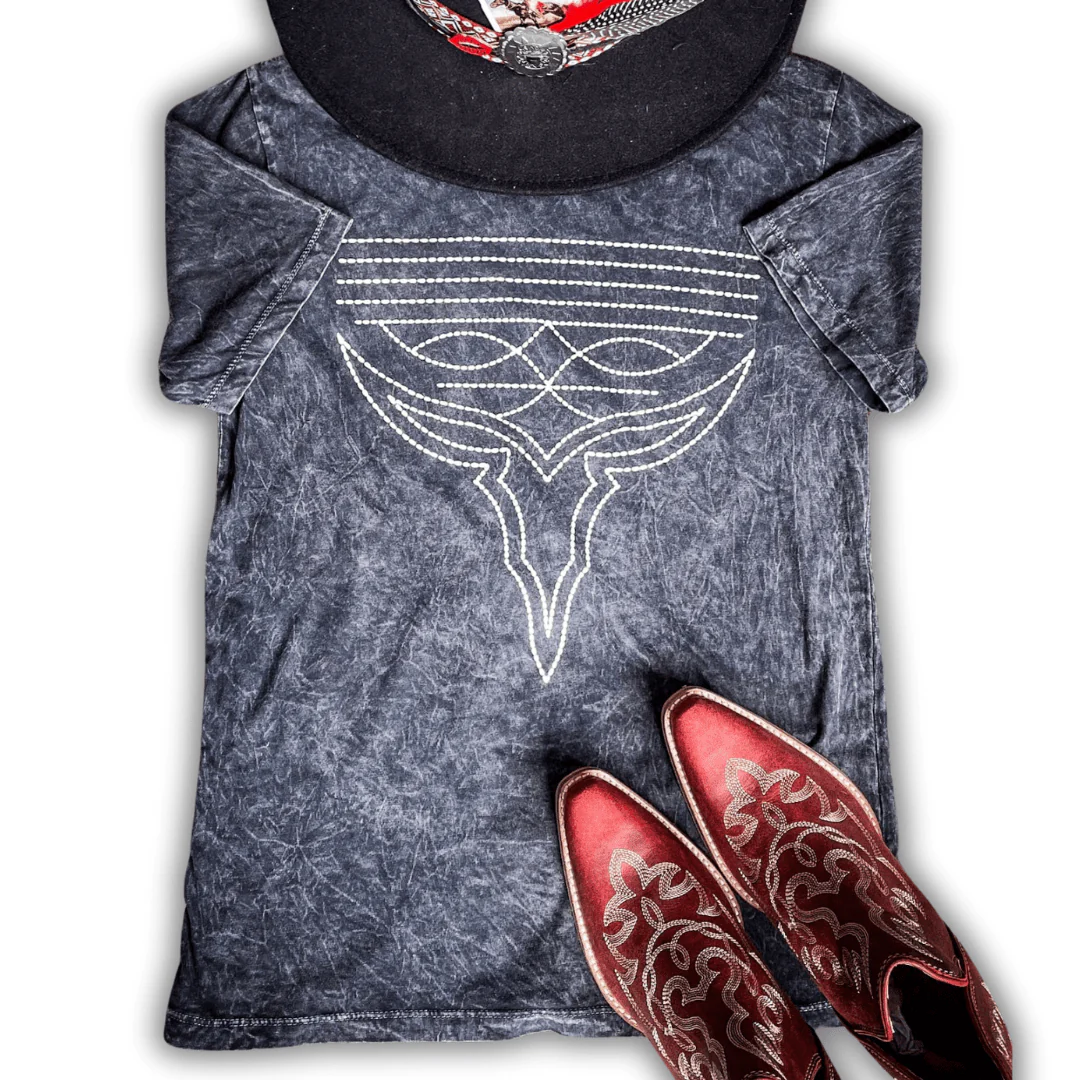 Western Boot Stitch Graphic Tee - Black - Image 4
