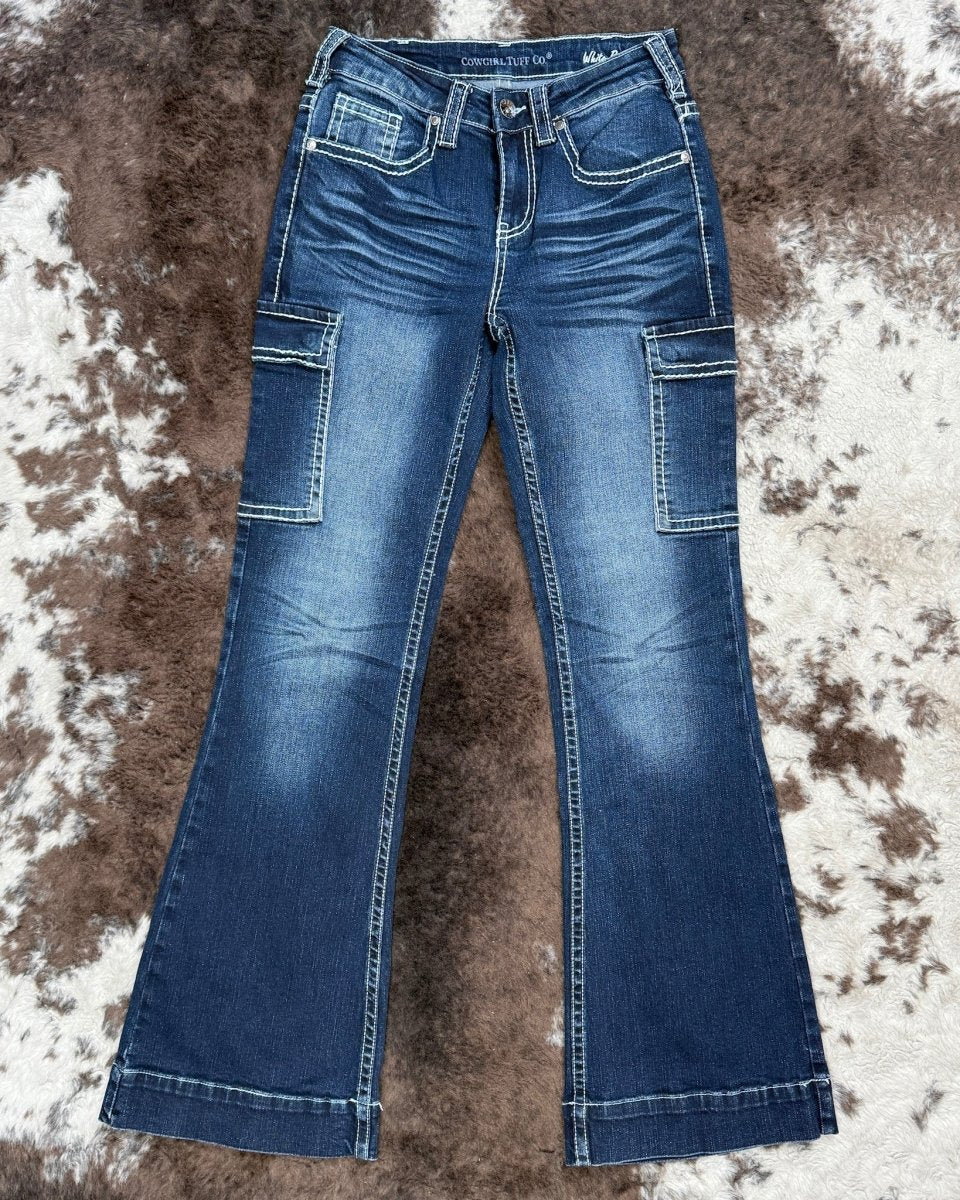 White Boot Stitch Trouser Jeans by Cowgirl Tuff - Image 4