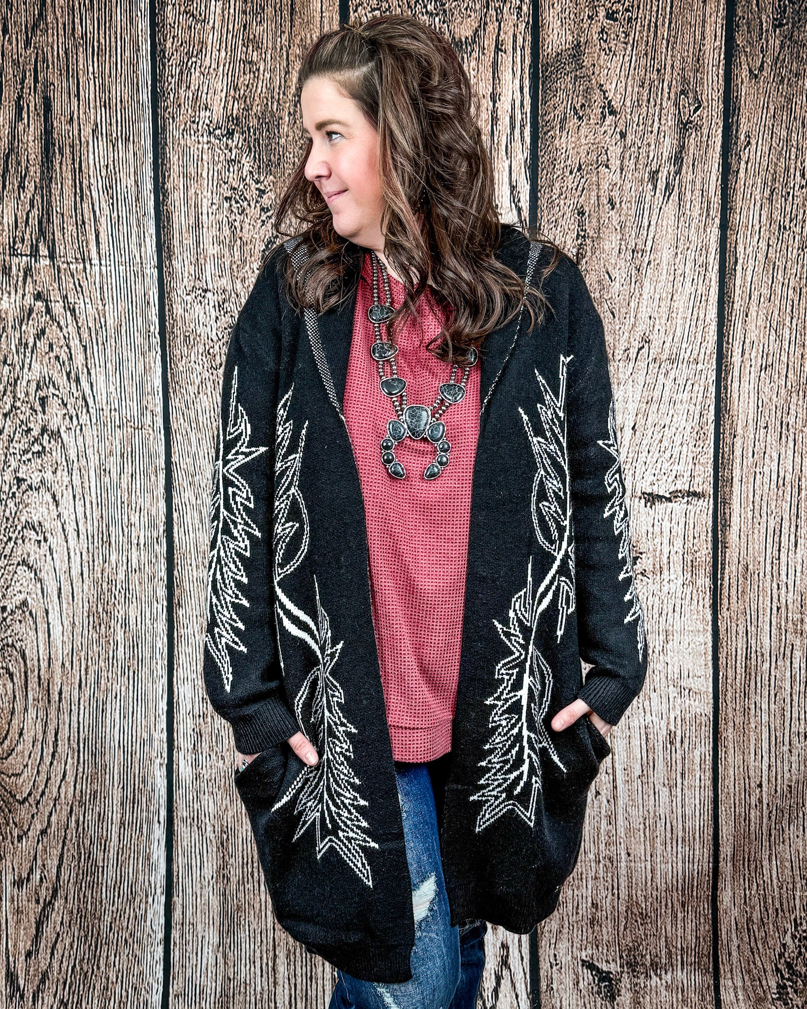 Wilderline Boot Stitch Cardigan in Black by Lucky & Blessed - Image 3