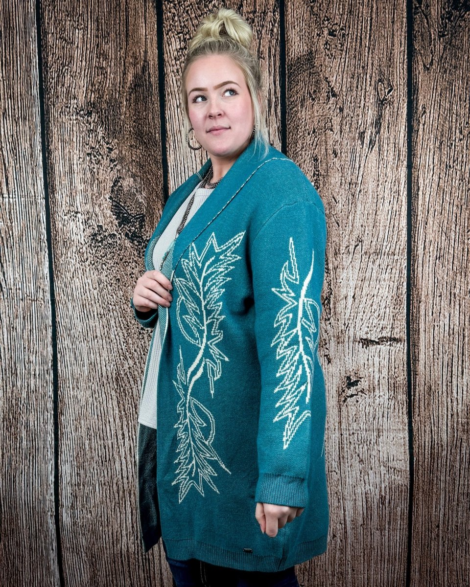 Wilderline Boot Stitch Cardigan in Teal by Lucky & Blessed - Image 3