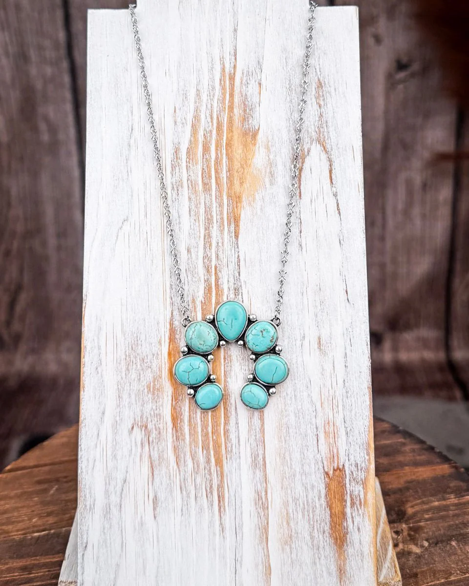 Willow Aqua Stone Squash Blossom Pendant Fashion Necklace - Image 2