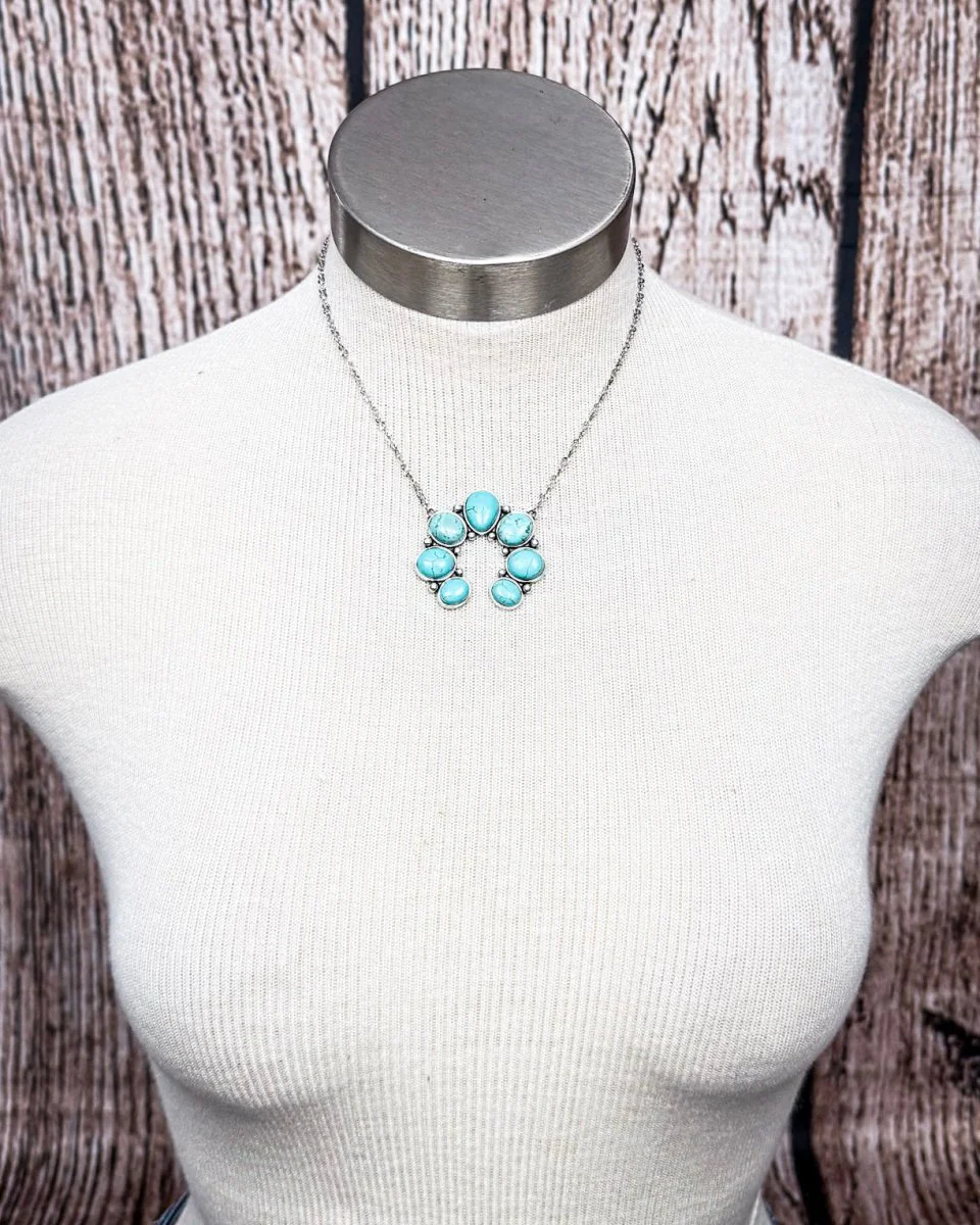 Willow Aqua Stone Squash Blossom Pendant Fashion Necklace - Image 3